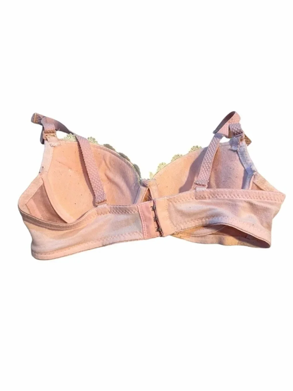 VICTORIA’S SECRET Tease Push-Up Bra Pink White Lace Trim Textured 32